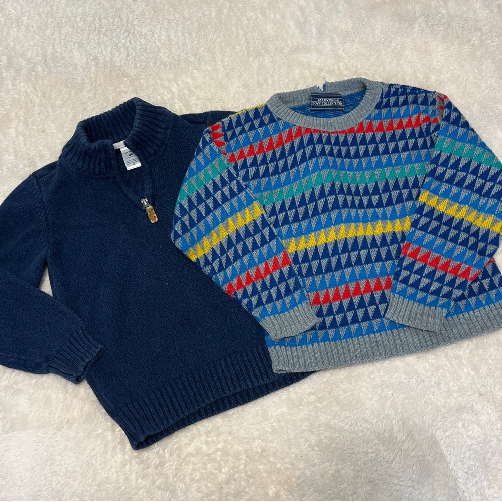 4T Colorful Patterned Vintage Sweater and Carters Navy Sweater